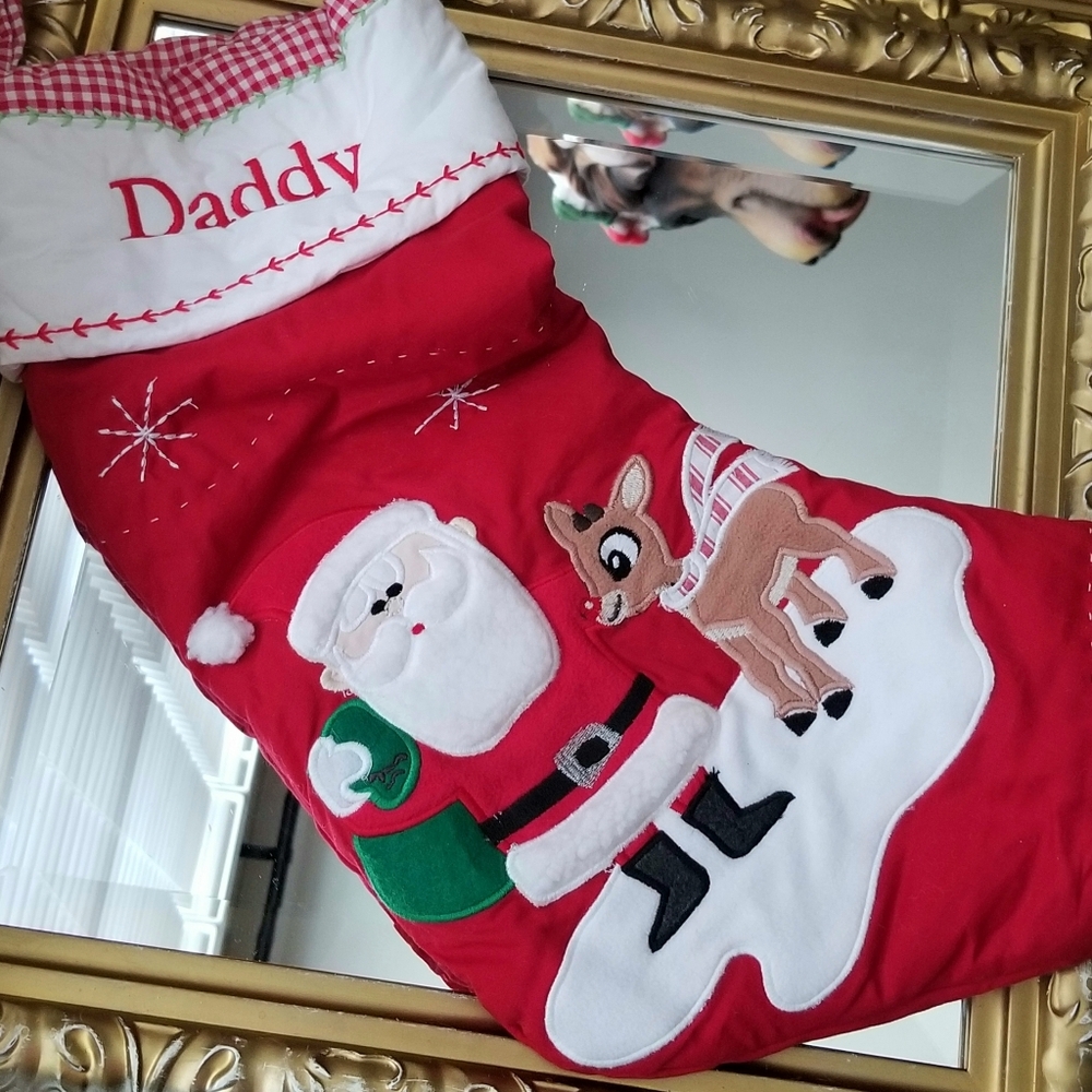 ❗Pottery Barn "Daddy" Santa Rudolph The Red Nosed Reindeer Red Stocking❗